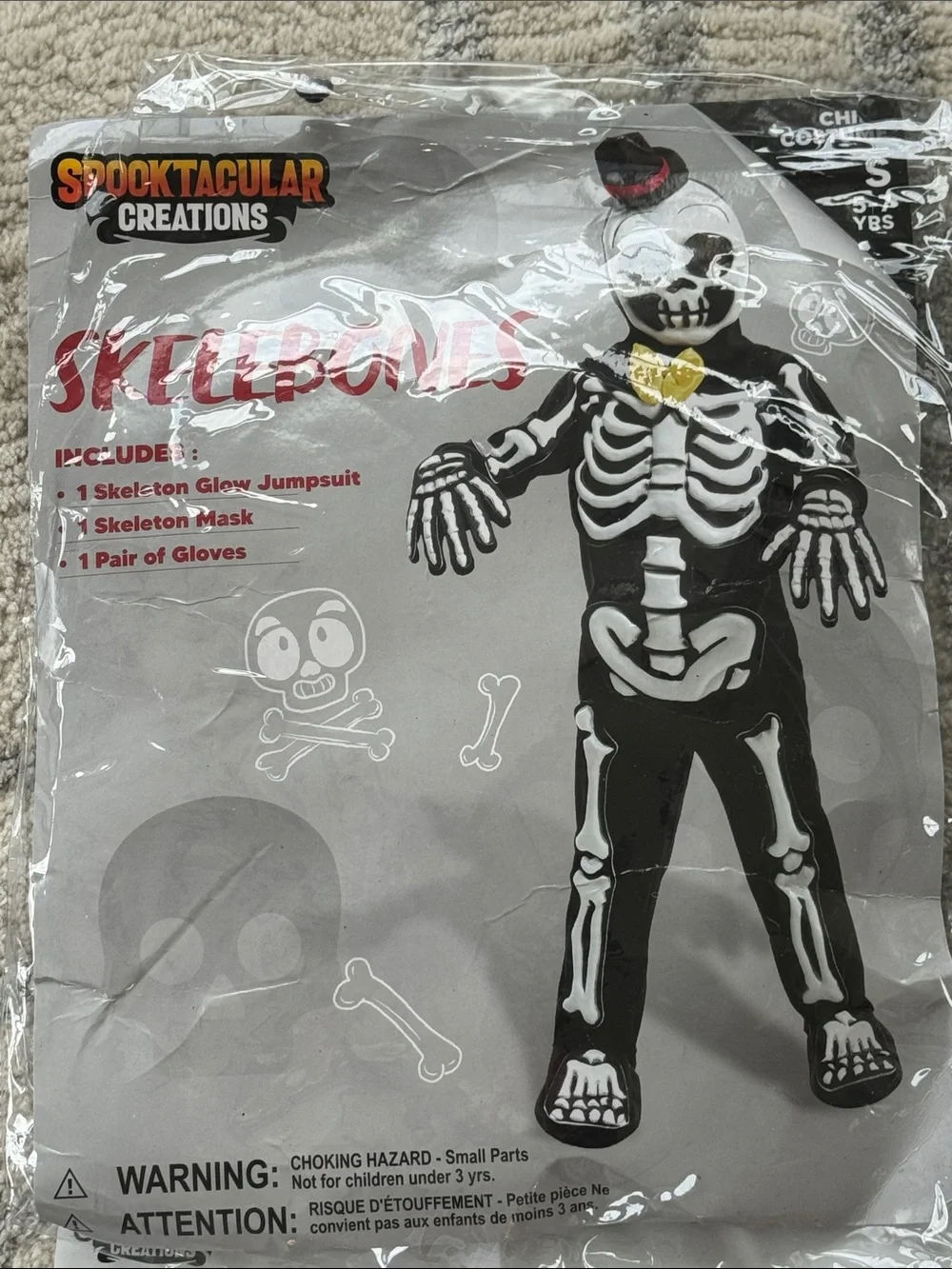 Spectacular creation glows in dark Skullbones Halloween costume small
